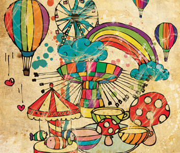 Funfair! balloon colorful cute dream fancy fantasy funfair happiness mug mushroom rainbow vintage watercolor