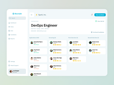 Recruitment Tracker app b2b candidate hiring hr interface jobs kanban recruitment saas tracker ui ui design web web app