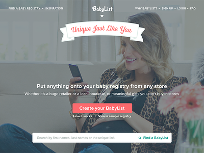 Proposed BabyList Landing Page app app design design feminine interface landing page layout typography ui ui design user interface website