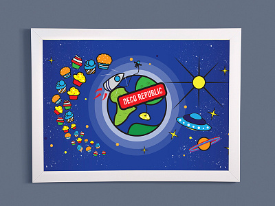 Ilustration for deco republic island who sells cupcakes design earth islustration planet