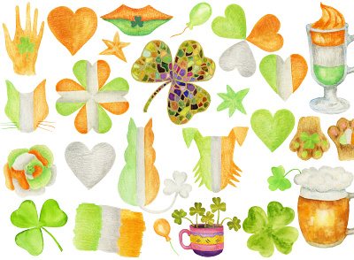 Creative set of elements for St. Patrick's Day on March 17th design illustration national shamrock team