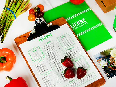 Julienne branding design food green health julienne menu nutrition raw restaurant