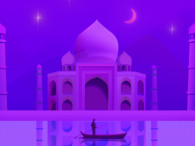 Taj Mahal Illustration dark design flat illustration night peaceful travel ui ux