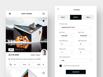 Real Estate App Ui - Home & Filter app clean design home malaysia minimalist mobile responsive ui ux web website