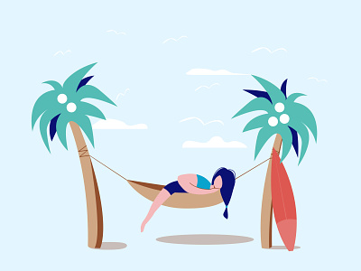 the girl is lying on the sea in a hammock. Vector background girl hammock holiday illustration palm trees sea vacation vector