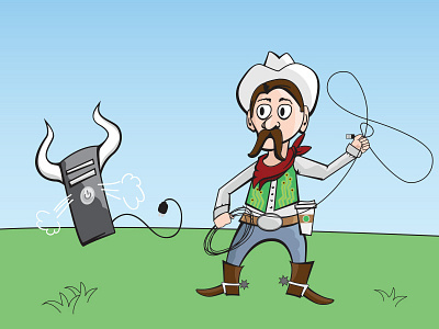 Vaquero Tech coffee cowboy illustrator nerds tech tower vector