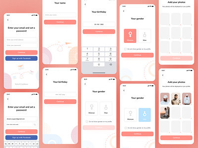 Sign up and onboarding flow for the dating app dating dating app interface mobile ui mobile ux onboarding onboarding screen onboarding ui sign in sign up flow sign up form sign up page sign up ui signup ui kit uigiants user experience user flow