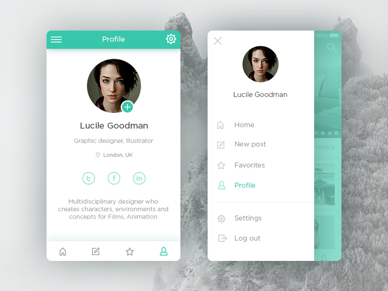 Profile and side panel menu by Stepan Dihich for UIGiants on Dribbble