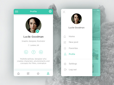 Profile and side panel menu android ios mobile profile side menu ui ux