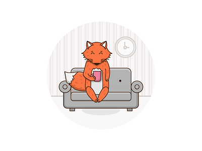 Third illustration of a fox clock coffee fox illustration outline outline illustration rest sofa