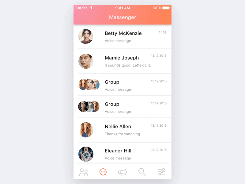 A simple flow for a voice messenger chat gif ios messenger ui user flow ux ux design voice messenger