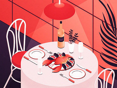 Seafood Restaurant Illustration dinner illustration isometric isometric illustration lobster restaurant seafood wine