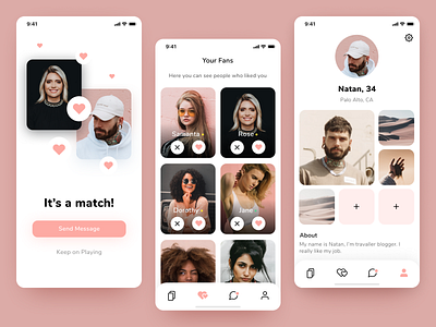 Dating iOS App - Match, Likes and Profile screens dating dating app icons interaction design ios mobile app navigation bar profile tab navigation ui uidesign userinterface ux uxdesign