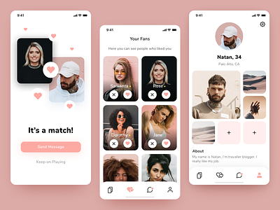 Dating iOS App - Match, Likes and Profile screens