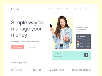 Landing Page For Ease Money app branding design graphic design illustration landingpage logo ui ux web header