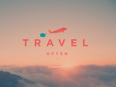 Travel Often adventure air plane branding clouds fly illustration logo mark sunset travel vector