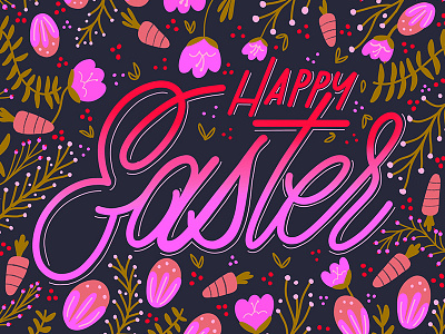Happy Easter! bunny carrot easter floral handlettering handwritting happy illustration lettering script typography
