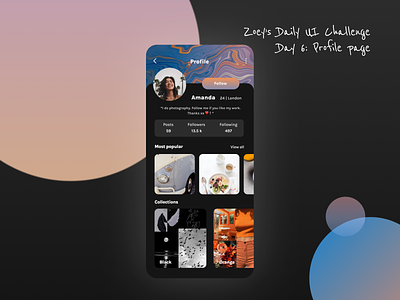 Daily UI Challenge 006 Profile page app dailyui dailyuichallenge design mobileapp profile profiledesign profilepage ui uidesign