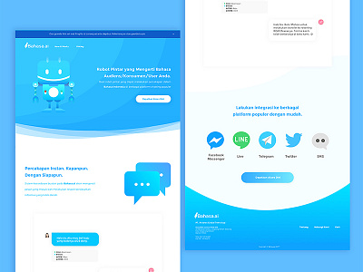 Dribbble blue chatbot desktop landing page robot uiux web design