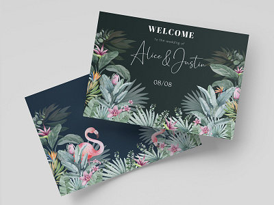 Postcard design. Tropical collection. branding design drawing illustration invitation logo typography