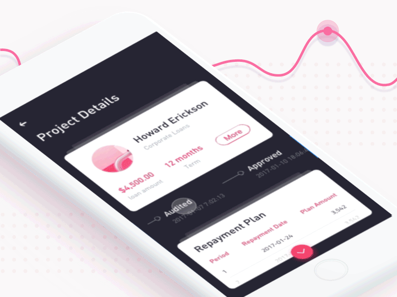 Projece Details app details gif pink projece ui ux