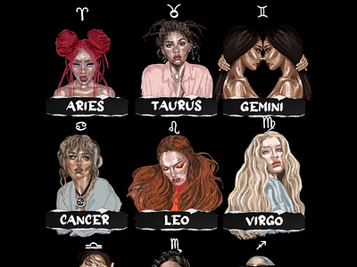 Female portrait of zodiac signs. by Natallia Yerameyeva on Dribbble