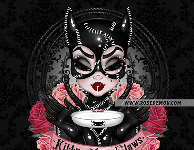 Kitty Has Claws cat woman catwoman fanart gothic illustration kitty pastelgoth rose demon