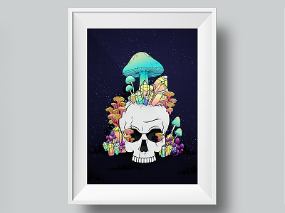 Symbiotic aiga crystals design designweek gradient icon illustration mushroom neon rainbow sfdesignweek skull