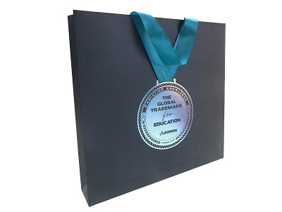 paper bag branding course education global graphic design knowledge medal radiating trademark