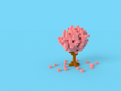 sakura tree in voxel