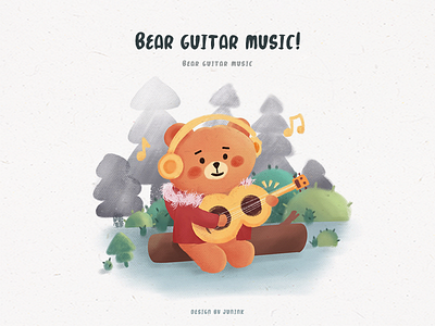 Bear Guitar Music design illustration ui