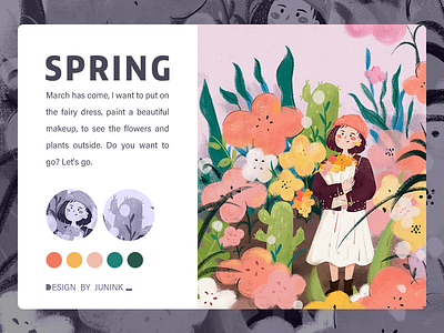 spring blossoms branding flowers girl illustration sketch springtime ui