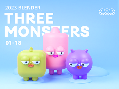 Three Monsters 3d blender ui
