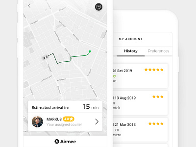 Airmee - Delivery Tracking account app delivery ecommerce history logistics map navigation rating tracking tracking app ui urban user interface web