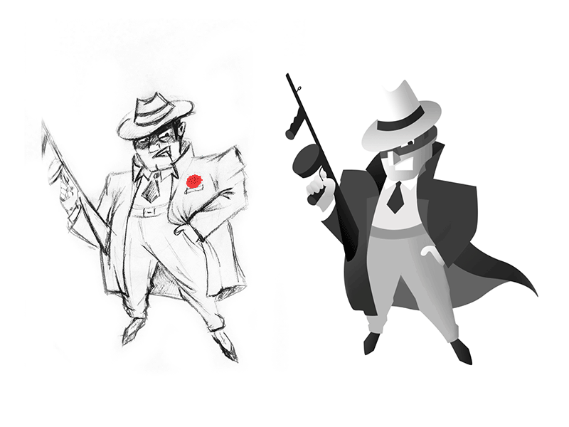 Gangster process bw character design gangster illustration noir process sketch