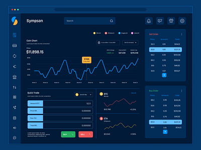 Dark cryptocurrency dashboard design template