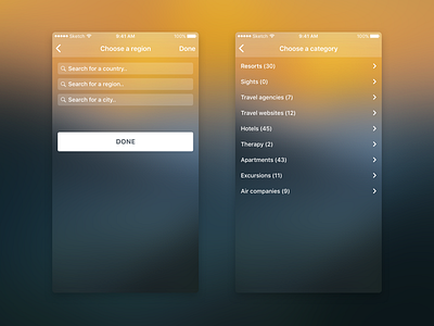 TravelTime Filters screens