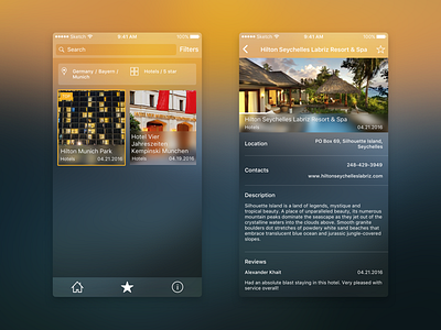 TravelTime Found & Description screens android app blur design favorites ios main mobile travel