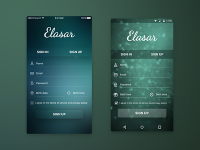 Elasar iOS App - Sign up android app blur design ios mobile sign in sign up