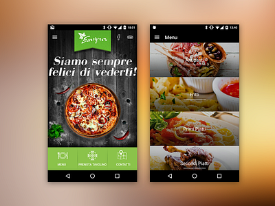 Pizzeria Ristorante Evergreen android app blur design ios menu mobile