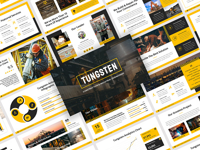 Tungsten - Construction & Industrial Presentation Template architecture building clean company construction contractor energy engineering factory industrial industry machinery manufacture portfolio powerpoint pptx presentation project template yellow