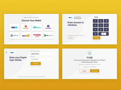 Kiosk airtel money amazon pay fintech freecharge jio money kiosk kiosk application kiosk cash withdraw application kiosk checkout kiosk successful transaction login in wallet mobiwik ola money paytm phonepe sketchapp ui design user interface design ux design withdraw cash from wallet