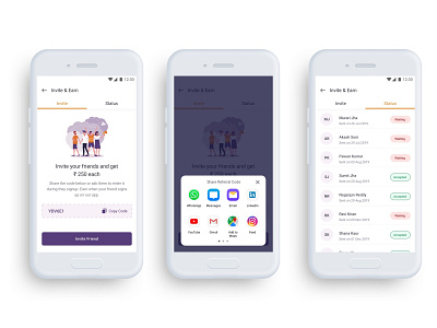 Invite Earn andriod illustration invite design mobile app mobile design refer and earn referal code referral share sketchapp social app ui ux vector