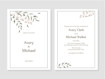 Wedding invitation design floral illustration invitation minimalist save the date vector watercolor wedding