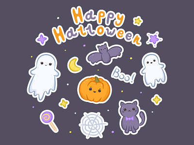 Halloween kawaii stickers set