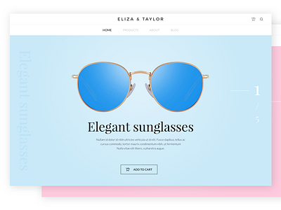 E-commerce sunglasses website blue colored ecommerce elegant pink sunglasses vintage