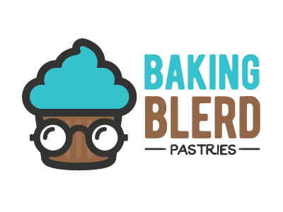 Baking Blerd Logo bakery blue brown cupcake fun design illustration logo design