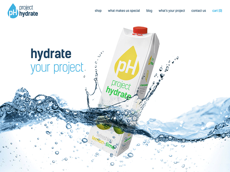 Project Hydrate Home Page, Logo, and Package Design color design graphic design logo design minimalist packaging web design