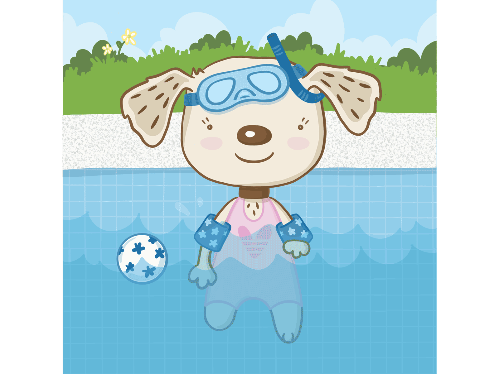 Swimming animation children dog enjoy gif golden illustration kawaii motion graphics summer swim swimming pool