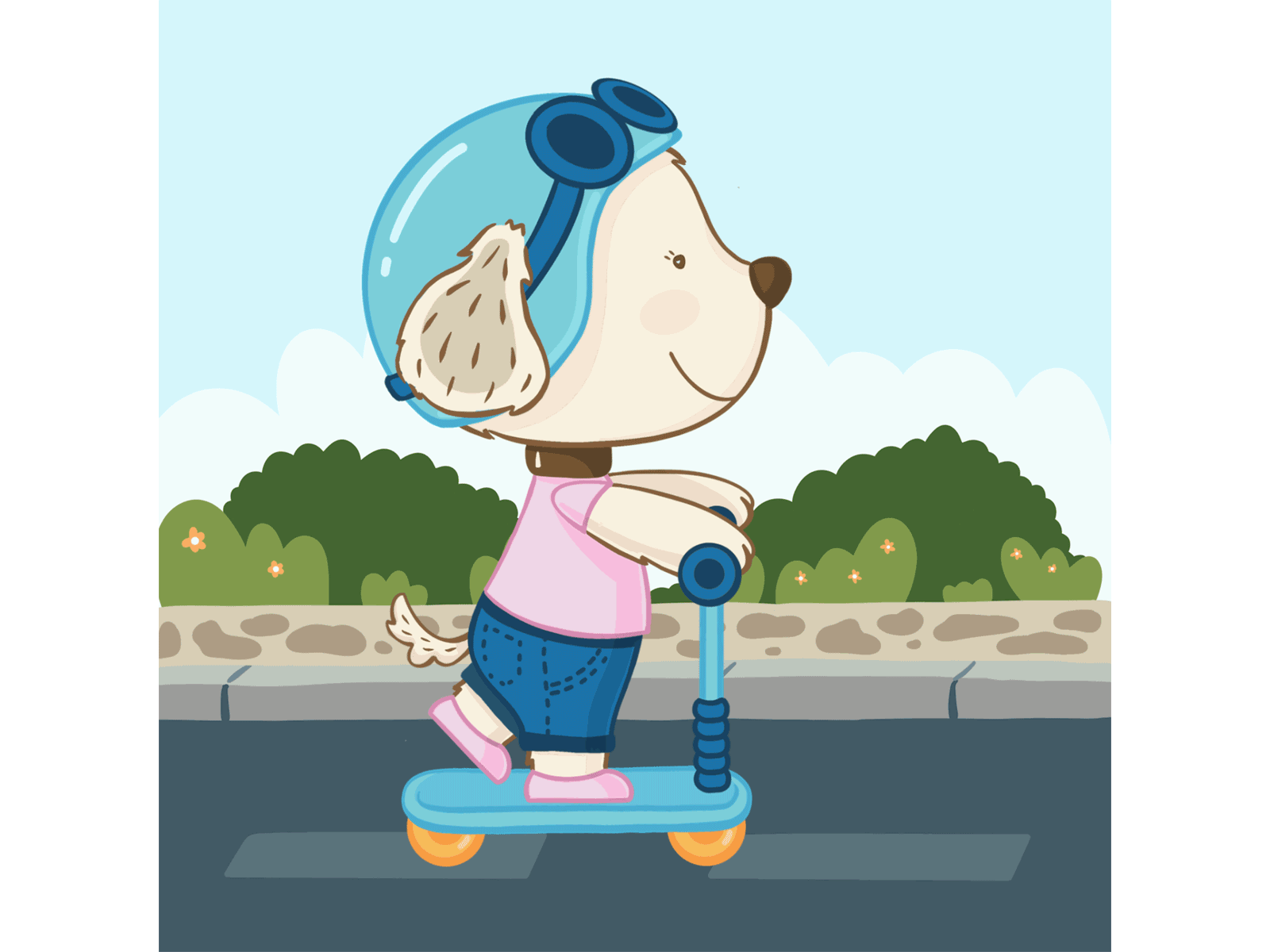 Nevada the dog, on skate animation children cute dog gif golden illustration kawaii motion graphics skate skating spring summer